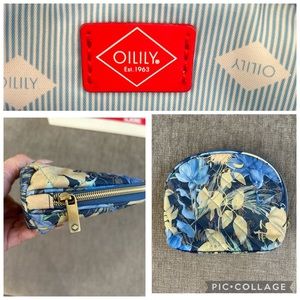 NWOT Oilily Floral Cosmetic Bag Makeup Travel Pouch Blue Botanical Nylon Zip